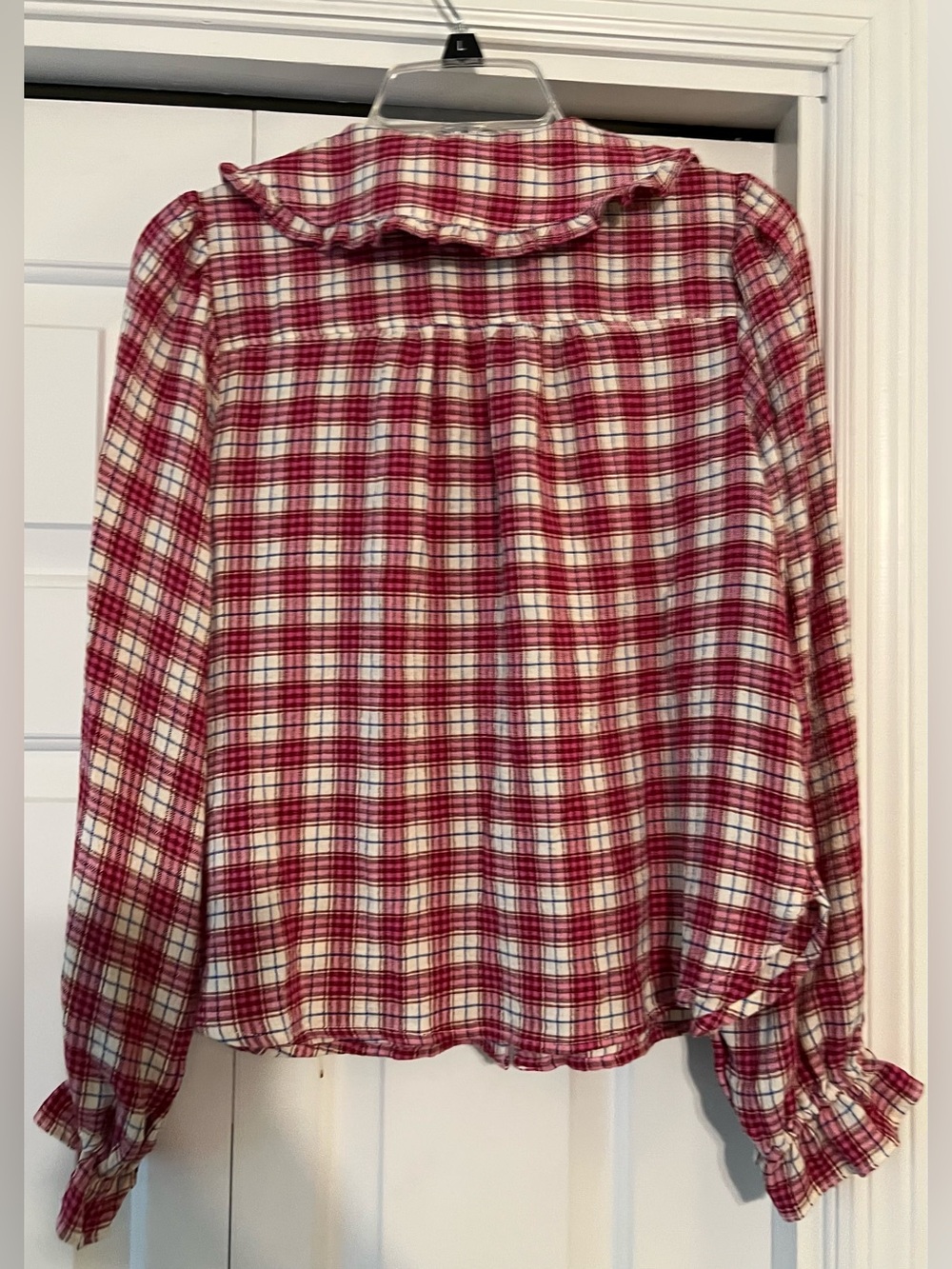 Pilcro Anthropologie Pink Keira Plaid Blouse Top | Ruffle Collar NWT XS #2627 - Picture 11 of 11